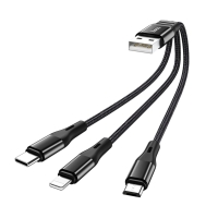 Кабель 3в1 USB/Apple Lightning+Type-C+microUSB 0.25 м Hoco X47 чорний