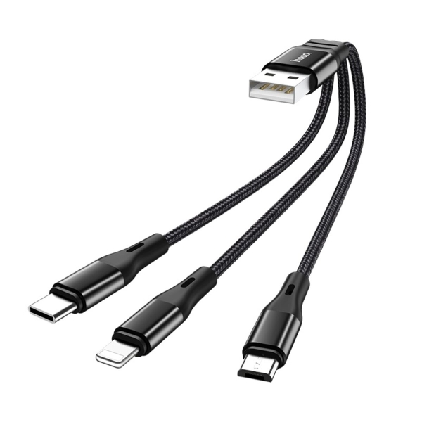 Кабель 3в1 USB/Apple Lightning+Type-C+microUSB 0.25 м Hoco X47 чорний