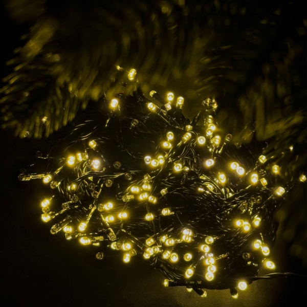 Світлодіодна гірлянда-нитка вулична чорний дріт 300 LED ліхтарики 30 м жовтий