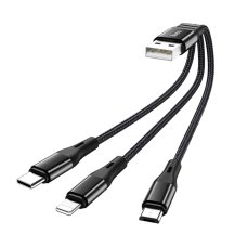 Кабель 3в1 USB/Apple Lightning+Type-C+microUSB 0.25 м Hoco X47 чорний