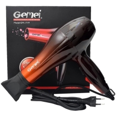 Фен з іонізацією Gemei GM-1719 1800 Вт чорний з помаранчевим