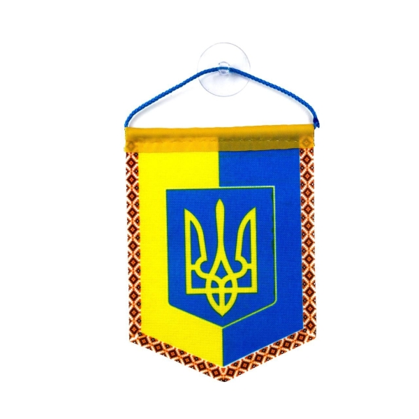 Вимпел Герб України вертикальний 9 х 12 см на присосці жовтий з блакитним