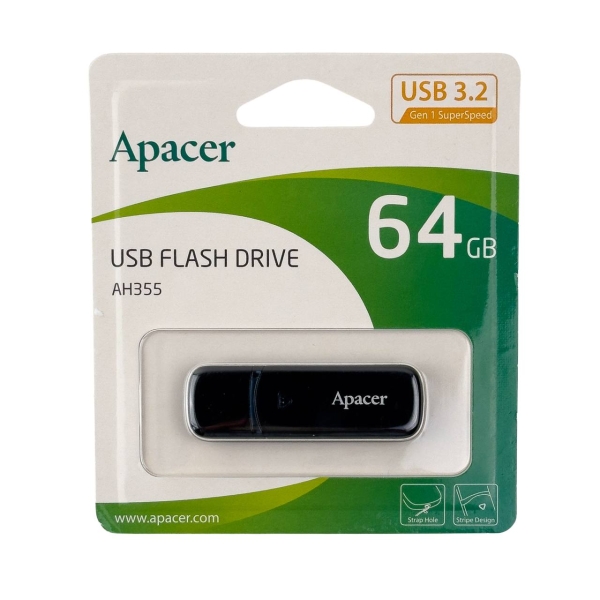 Флеш пам'ять USB 64 GB Apacer AH355 USB 3.2 Gen 1 чорний