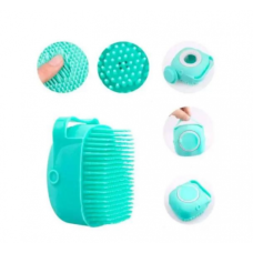 Щітка силіконова масажна для купання тварин з ємністю для шампуню, зелена new