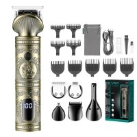 Бездротова машинка для стрижки волосся VGR V-106 USB з дисплеєм 14 насадок золотистий