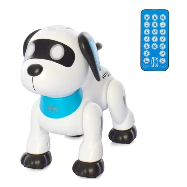 Інтерактивна іграшка Собака RC0009 на радіокеруванні звукові та світлові ефекти 18 см білий з блакитним
