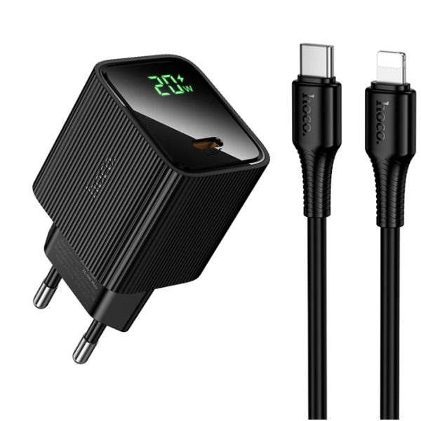 Мережевий зарядний пристрій з кабелем HOCO CS82A Excellent single port PD20W charger with digital di