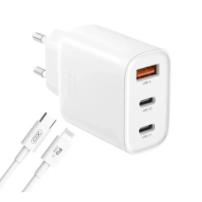 Зарядний пристрій з кабелем 2хType-C+USB/Apple Lightning 1 м XO L117 45 W білий