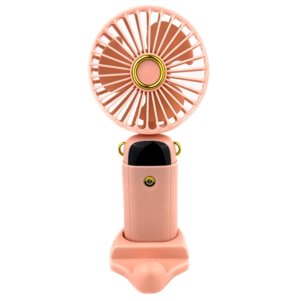 Вентилятор портативний Mini fan AND XL-880 діаметр 9 см з підставкою для телефону та дисплеєм рожевий