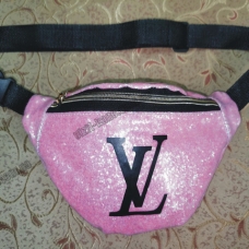 / Сумка-бананка LV жіноча, глянцева, молодіжна, двошарова, на пояс рожевий