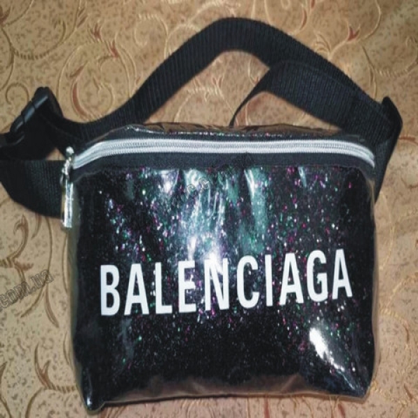 / Сумка-бананка Balenciaga жіноча, молодіжна, глянцева, двошарова, на пояс, чорний