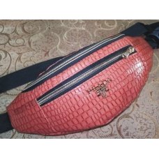 / Сумка-бананка жіноча, шкір-зам, молодіжна, глянцева, на пояс, кораловий
