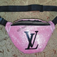 / Сумка-бананка LV жіноча, глянцева, молодіжна, двошарова, на пояс рожевий