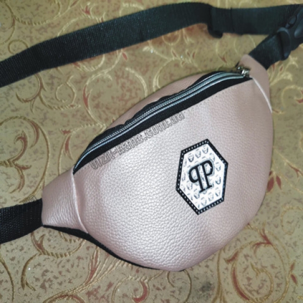 / Сумка-бананка жіноча, шкір-зам, спортивна, на пояс, рожево-золотий