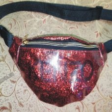 / Сумка-бананка жіноча, молодіжна, глянцева, двошарова, на пояс, червоний