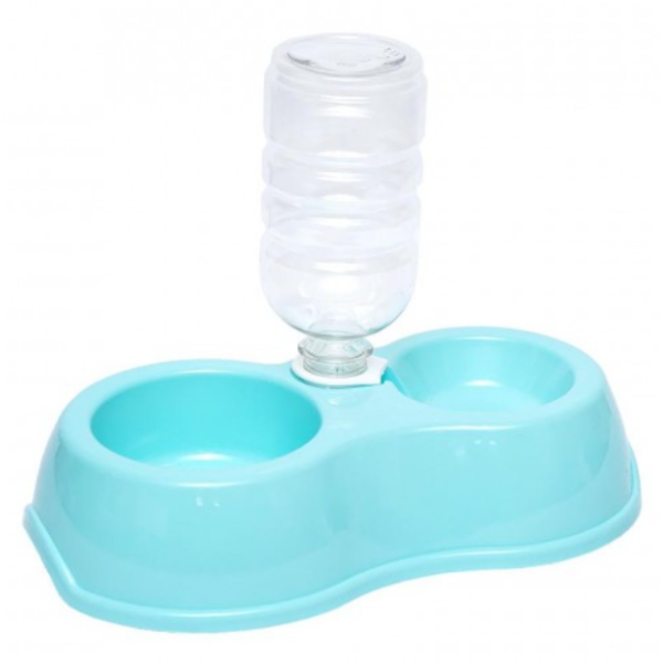 Миска пластикова подвійна для домашніх тварин 28*6см CC-18 блакитний new