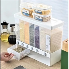 / ОРГАНАЙЗЕР для сипучих продуктів Assorted Grain Rice Bucket Диспенсер, з кнопкою дозатором для круп 6 секцій