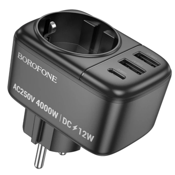 Мережевий фільтр BOROFONE BAC14 Wide 1-socket wall outlet (1C2A) (EU/GER) Black new
