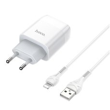 Мережевий зарядний пристрій з кабелем HOCO C73A Glorious dual port charger set (iP)(EU) White new