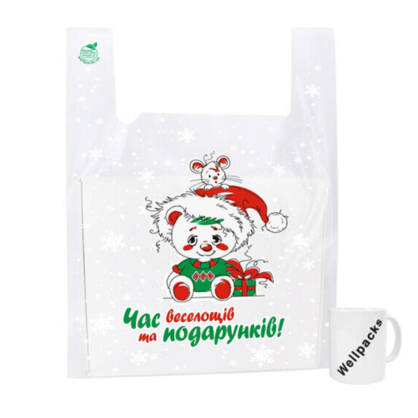 Пакет майка Велпакс "Мішка" (400+85х2)х600 мм З ЛОГО 50 мкм прозорий new