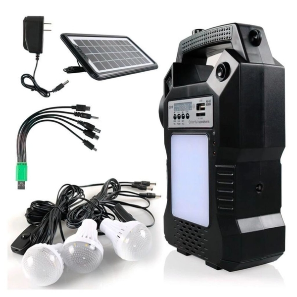 Ліхтар-прожектор сонячна станція GDPLUS GD-8060 з лампами повербанк та FM-радіо 4500 мАг чорний