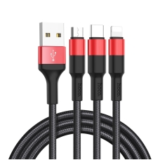 Кабель HOCO X26 Xpress one pull three charging cable iP+Micro+Type-C Black+Red new