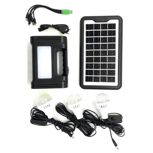 Ліхтар-прожектор сонячна станція GD-17 з лампами динаміком FM-радіо та повербанк 3.5 Вт 4000 мАг чорний