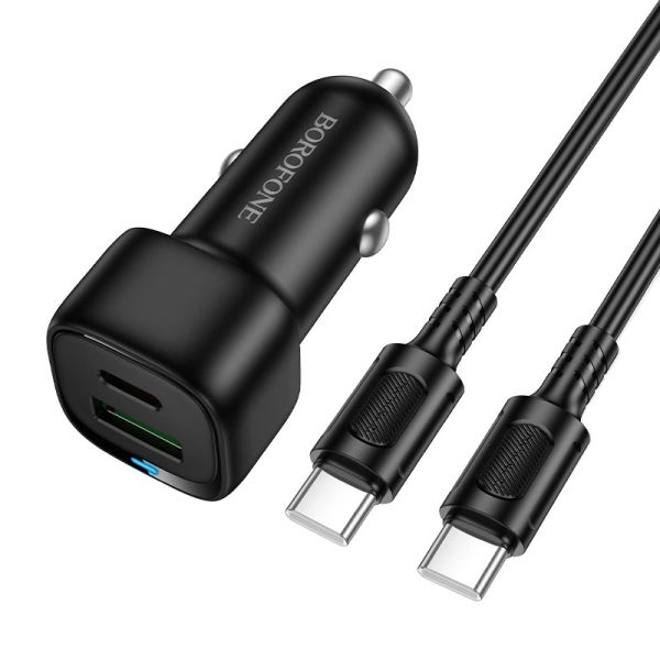 Автомобільний зарядний пристрій з кабелем Type-C+USB/Type-C BOROFONE BZ34B Cloud 38 W чорний