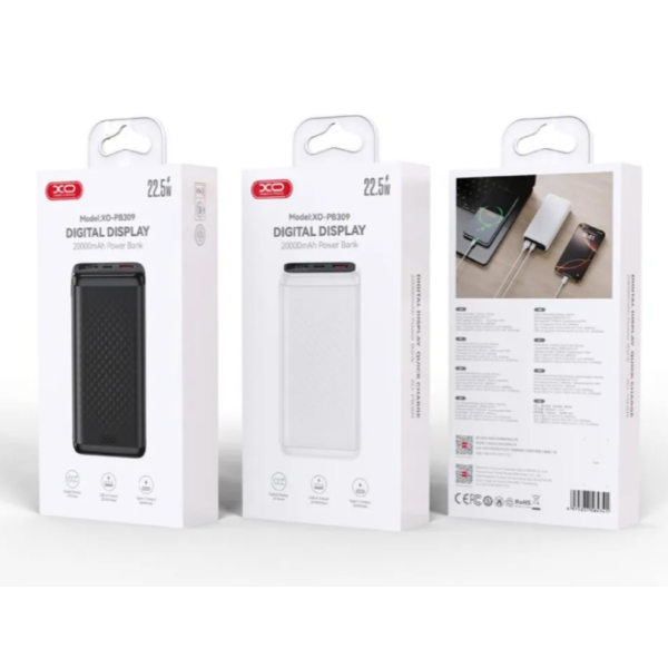 Універсальна мобільна батарея XO PB309 22.5W Digital Fast Charger 20000mAh Білий new
