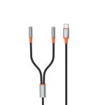 Перехідник 2в1 Type-C M/2х3.5 мм AUX F 1.2 м XO NB-R269B чорний зі сріблястим