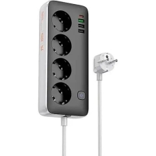 Мережевий фільтр-подовжувач 4 розетки HOCO AC22 Sunlight 3хUSB/Type 1.5 м чорний з сірим