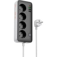 Мережевий фільтр-подовжувач 4 розетки HOCO AC22 Sunlight 3хUSB/Type 1.5 м чорний з сірим