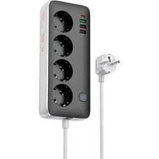 Мережевий фільтр-подовжувач 4 розетки HOCO AC22 Sunlight 3хUSB/Type 1.5 м чорний з сірим