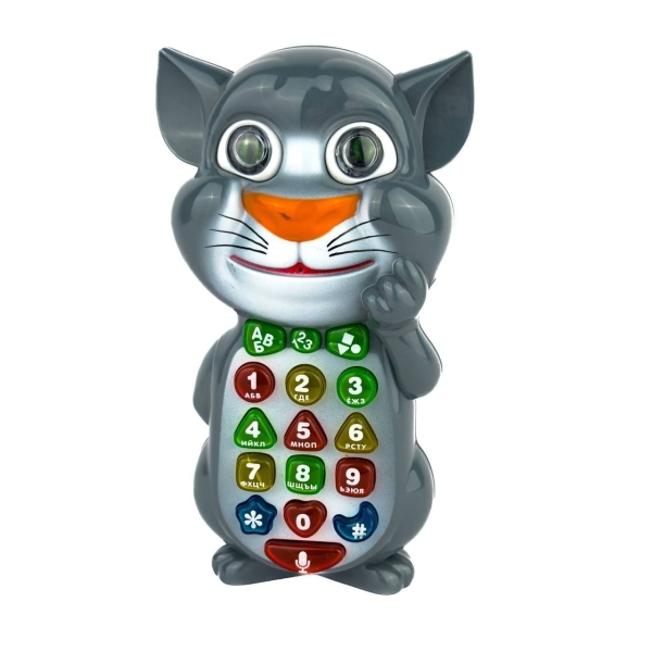 Інтерактивна іграшка Телефон Limo Toy Кіт Том зі звуковими та світловими ефектами 18 см сірий