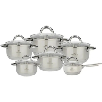 Набір каструль нержавіюча сталь 12 предметів Oscar OSR-4002 Verona зі скляними кришками сріблястий