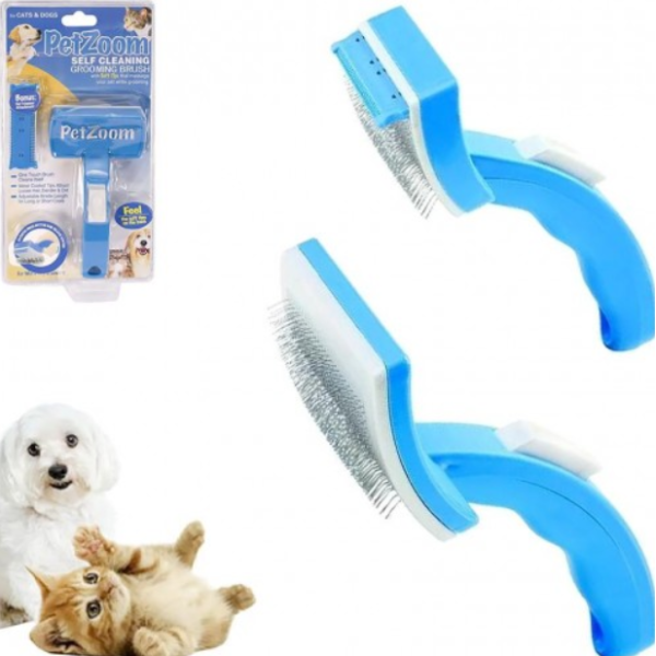 Щітка-пуходерка для вичісування шерсті для котів та собак Pet Zoom Self Cleaning 28613-43 блакитний