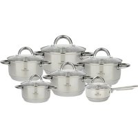Набір каструль нержавіюча сталь 12 предметів Oscar OSR-4002 Verona зі скляними кришками сріблястий