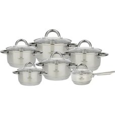 Набір каструль нержавіюча сталь 12 предметів Oscar OSR-4002 Verona зі скляними кришками сріблястий