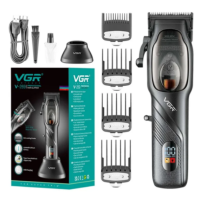 Бездротова машинка для стрижки волосся VGR V-269 USB з дисплеєм 4 насадки чорний