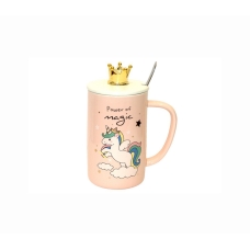 / Чашка Belany Единоріг висока, з короною, з кришкою і ложкою, 500мл