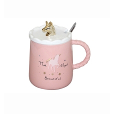 / Чашка з кришкою і ложкою Единоріг, з декором на кришці, 8.5х9.5см