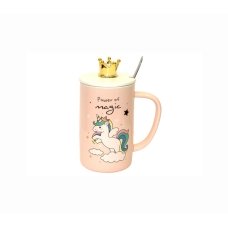 / Чашка Belany Единоріг висока, з короною, з кришкою і ложкою, 500мл