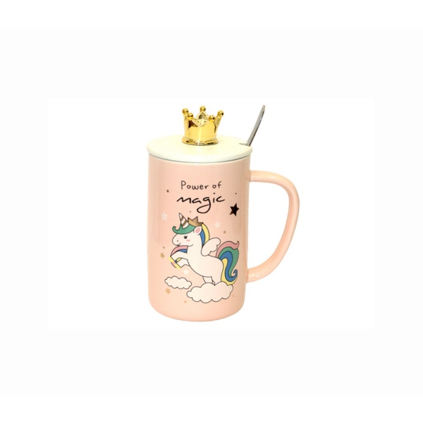/ Чашка Belany Единоріг висока, з короною, з кришкою і ложкою, 500мл