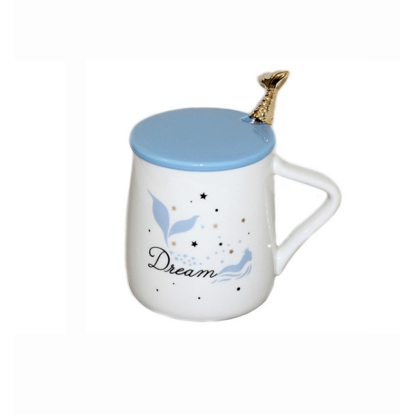 / Чашка з кришкою і ложкою Русалонька, з декором на кришці, 8.5х9.5см