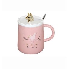 / Чашка з кришкою і ложкою Единоріг, з декором на кришці, 8.5х9.5см