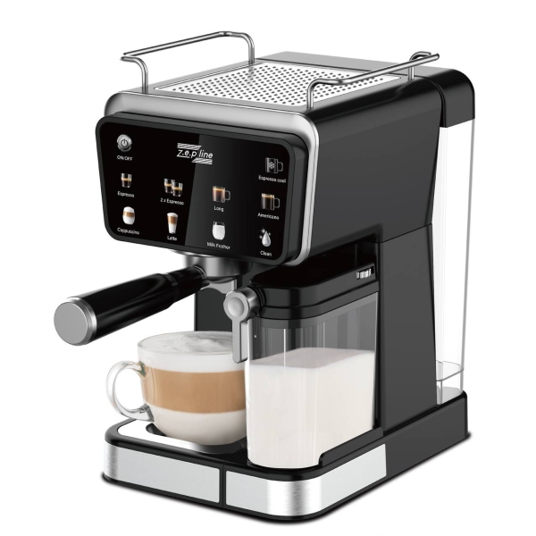 Кавомашина рожкова Zepline ZP-6803 з капучинатором 3000 Вт 2 л чорний зі сріблястим
