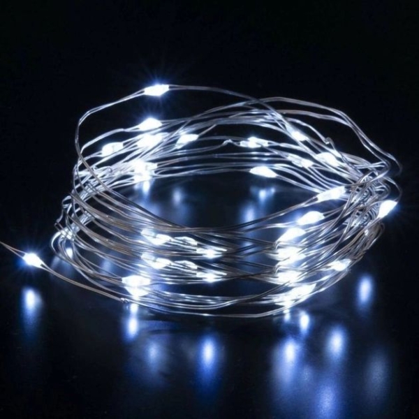 / Світлодіодна гірлянда-нитка прозорий дріт Magic Lights на батарейках 50 LED 5 м білий