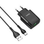 Зарядний пристрій з кабелем USB/Type-C 1 м HOCO C72Q Glorious 18 W чорний