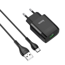 Зарядний пристрій з кабелем USB/Type-C 1 м HOCO C72Q Glorious 18 W чорний