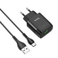 Зарядний пристрій з кабелем USB/Type-C 1 м HOCO C72Q Glorious 18 W чорний
